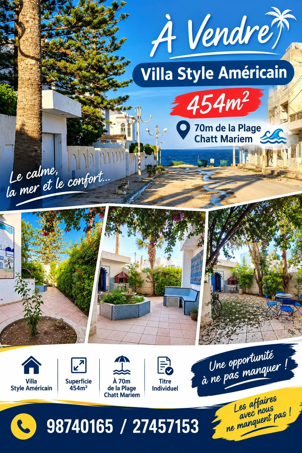 Villa style américain à 70m de plage chatt mariem