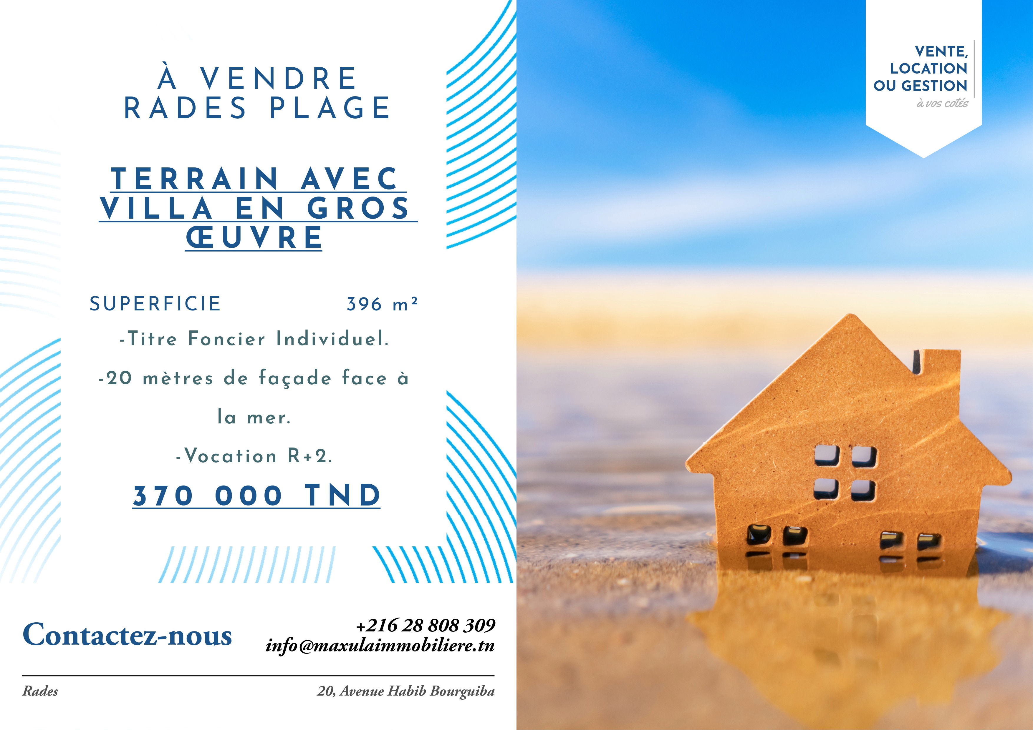 Terrain de 396m a rades plage