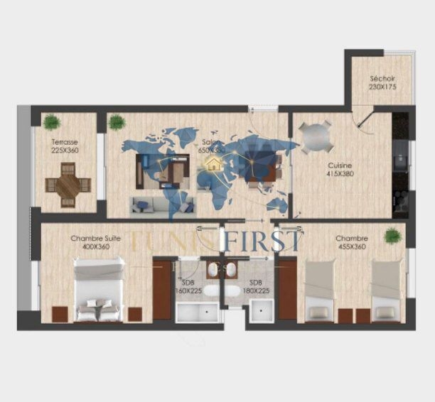 Appartement s2 à ain zaghouan nord