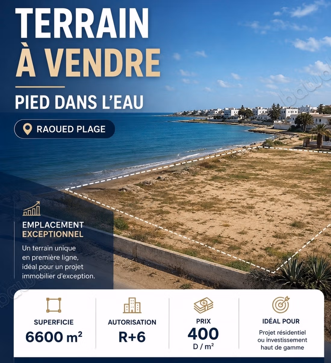 Terrain pied dans l’eau 6600 m²